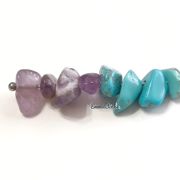 💥3for$28 New Genuine Amethyst and Turquoise Linear Drop Earrings /Gems Stones - Picture 6 of 15